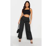 Pixiegirl Petite Fold Over Waist Cargo Trousers In Black Black 10S