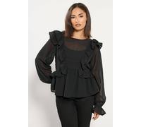 Pixiegirl Petite Frill Shoulder Chiffon Blouse In Black Black 10