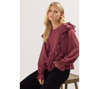 Pixiegirl Petite Frill Shoulder Chiffon Blouse In Burgundy Burgundy 6
