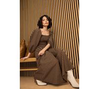 Pixiegirl Petite Gingham Puff Sleeve Midi Dress In Brown Brown 10