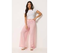Pixiegirl Petite Gingham Wide Leg Trousers In Baby Pink Baby Pink