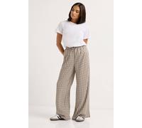 Pixiegirl Petite Gingham Wide Leg Trousers In Brown Brown