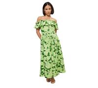 PixieGirl Petite Green Floral Ruffle Cotton Bardot Midi Dress Petite