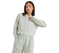 PixieGirl Petite Green Linen Striped Pocket Shirt Petite