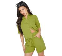 PixieGirl Petite Green Textured Boxy Short Sleeve Shirt Petite