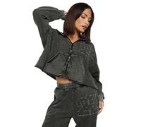 PixieGirl Petite Grey Acid Wash Cotton Cropped Hoodie Petite