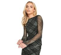 PixieGirl Petite Grey Check Print Mesh Top Petite