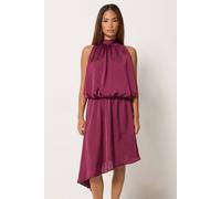 Pixiegirl Petite Halter Neck Satin Dress In Burgundy Burgundy