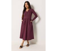 Pixiegirl Petite Henley Cotton Midi Dress In Burgundy Burgundy