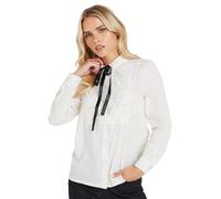 PixieGirl Petite Ivory White Lace Trim Tie Neck Shirt Petite