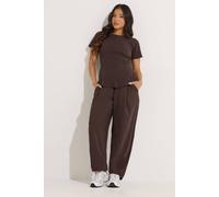 Pixiegirl Petite Jersey Pleated Barrel Trousers In Chocolate Chocolate 16S