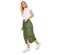 PixieGirl Petite Khaki Green Cargo Ruched Midi Skirt Petite