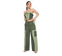 PixieGirl Petite Khaki Green Colourblock Cargo Trousers Petite