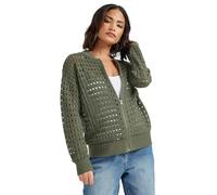 PixieGirl Petite Khaki Green Crochet Knit Bomber Jacket Petite