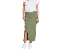 PixieGirl Petite Khaki Green Denim Asymmetric Button Midi Skirt Petite