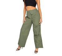 PixieGirl Petite Khaki Green Fold Over Waist Cargo Trousers Petite