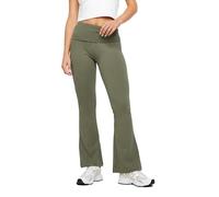 PixieGirl Khaki Green Fold Over Waist Flared Leggings Petite