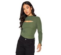 PixieGirl Petite Khaki Green Lettuce Hem Cut Out Top Petite