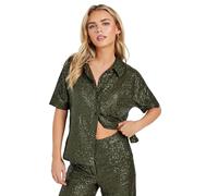 PixieGirl Petite Khaki Green Sequin Embellished Short Sleeve Shirt Petite