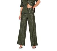 PixieGirl Khaki Green Sequin Embellished Wide Leg Trousers Petite