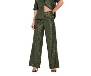 PixieGirl Petite Khaki Green Sequin Embellished Wide Leg Trousers Petite