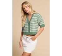 Pixiegirl Petite Knitted Gingham Cardigan In Green Green 10-12