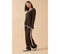 Pixiegirl Petite Knitted Stripe Trousers In Chocolate Chocolate