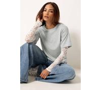 Pixiegirl Petite Lace Sleeve T-Shirt In Light Grey Light Grey