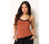 Pixiegirl Petite Lace Trim Asymmetric Vest Top In Burnt Orange Burnt Orange