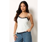 Pixiegirl Petite Lace Trim Asymmetric Vest Top In Ivory Ivory