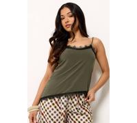 Pixiegirl Petite Lace Trim Asymmetric Vest Top In Olive Olive