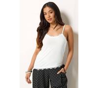 Pixiegirl Petite Lace Trim Asymmetric Vest Top In White White