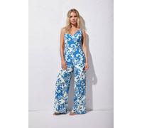 PixieGirl Blue Leaf Print Wide Leg Jumpsuit Petite