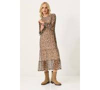 Pixiegirl Petite Leopard Mesh Tiered Dress In Brown Brown 10