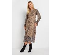 Pixiegirl Petite Leopard Mesh Tiered Dress In Brown Brown 16