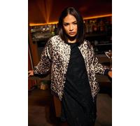 PixieGirl Stone Brown Leopard Print Satin Bomber Jacket Petite