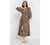 Pixiegirl Petite Leopard Print Button Midi Dress In Brown Brown 6