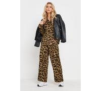 Petite Leopard Print Drawstring Wide Leg Trousers PixieGirl Brown 14