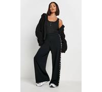 Petite Leopard Print Side Stripe Wide Leg Trousers PixieGirl Black 10
