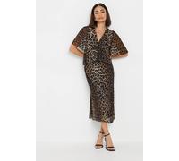 PixieGirl Petite Brown Leopard Print Smock Midi Dress Petite