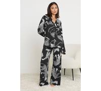 Pixiegirl Petite Leopard Soft Touch Pyjama Set In Black Black 10-12