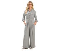 PixieGirl Petite Light Grey Acid Wash Wide Leg Jumpsuit Petite