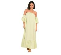 PixieGirl Petite Lime Green Stripe Bardot Cotton Maxi Dress Petite