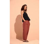 Pixiegirl Petite Linen Barrel Trousers In Burnt Orange Burnt Orange