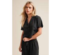 Pixiegirl Petite Linen Cropped Shirt In Black Black