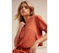 Pixiegirl Petite Linen Cropped Shirt In Orange Orange