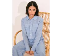 Pixiegirl Petite Linen Stripe Shirt In Blue Blue