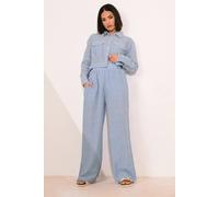 Pixiegirl Petite Linen Stripe Wide Leg Trousers In Blue Blue 16