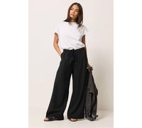 Pixiegirl Petite Linen Wide Leg Trousers In Black Black