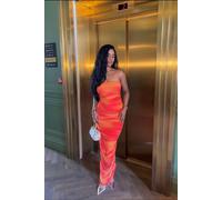Pixiegirl Petite Mesh Bardot Maxi Dress In Orange Orange 16
